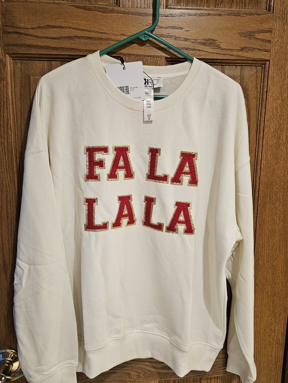 Beach Riot Cream Crewneck with Red & Gold 'FA LA LALA' Appliqué
